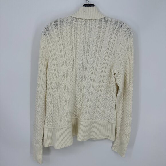 Talbots Cable Knit Cardigan Sweater M Cable Knit Lambswool Cream - Picture 2 of 7
